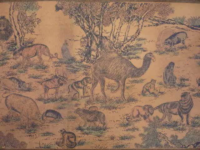 Коллекционный китайский старый свиток живопись сотнями животных, ручная живопись, художественная работа/украшение, 300 см длиной