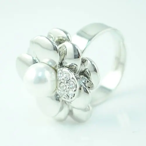 free shipping , flower rings with pearl in middle ,rhodium color 3 pcs/lot,rn-496