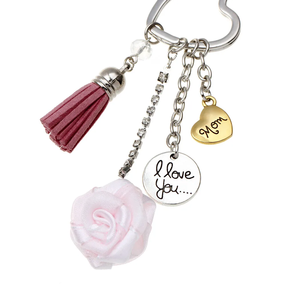 Tassel Love Heart Keychain Mom Charm Keychain Rose Pendant Keychain