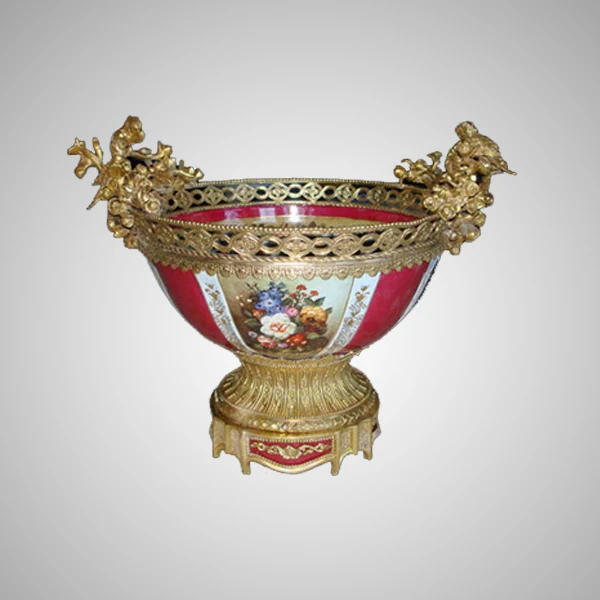 Round Mouth Gold Inlay Red Ceramic Compote Lovely Parrot Round Mouth Gold Inlay Red Ceramic Compote Lovely Parrot Decorative Fruit Bowl