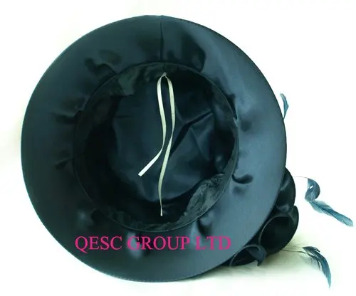 2012 NEW design ladies velvet dress hat with feathers,dark blue color,for wedding races church formal hat