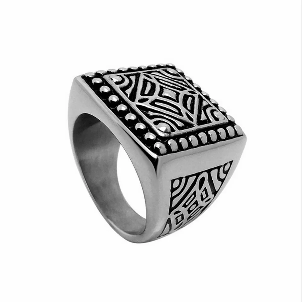 

Religious Style Titanium Stainless Steel Men Vintage Big Ring Ethnic Jewelry Statement Rings for Mens