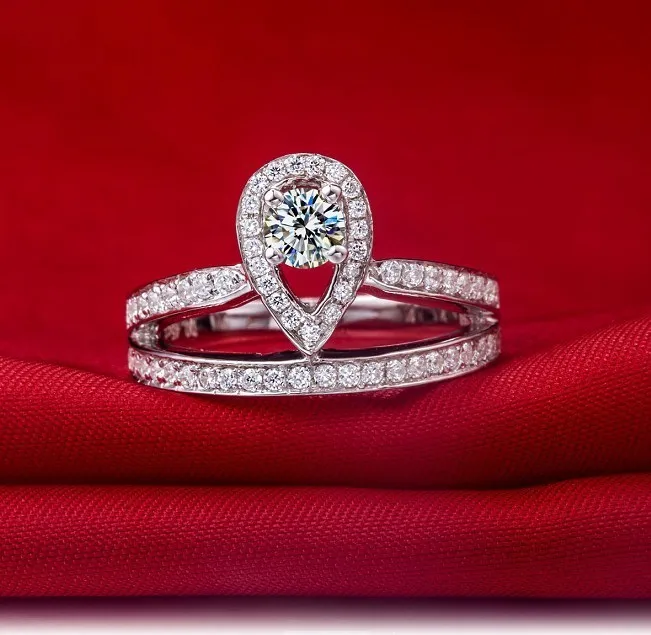 Винтаж сердце Форма 0.45Ct сертификат Муассанит кольцо Тесты реального Solid 750 Золотой Юбилей кольцо Для женщин 750 кольцо из белого золота
