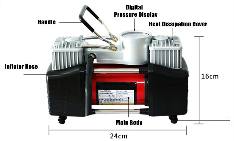 Цифровой пресет давления 12 в воздушный компрессор для автомобильных шин, надувной насос с двойным цилиндром для автомобильных шин, воздушный насос высокого давления