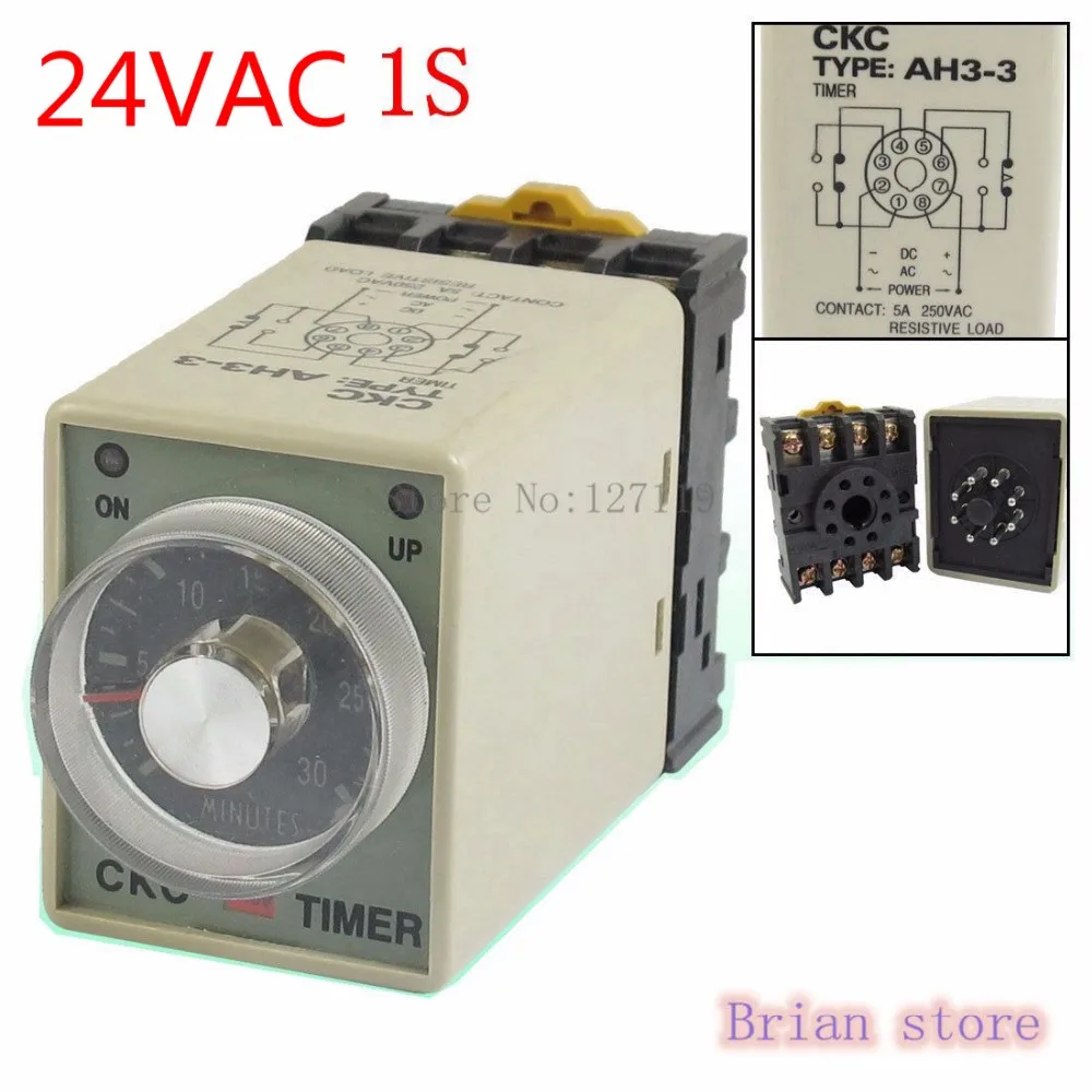 

1S AH3-3 Power on Delay Timer Time Relay 24VAC Plastic Housing 8 Pin