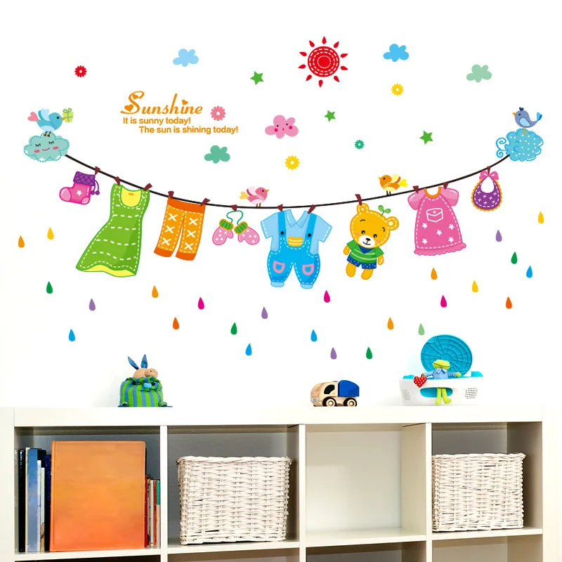 Наклейка на стену с изображением голубого облака и птиц детская одежда героев