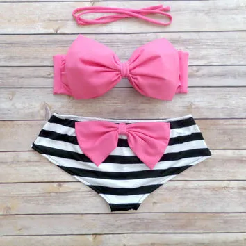 2015 Fashion Push Up Bikini Women Swimsuits Sexy Bathing Suit Swimwear Bowtie Bandeau Bikini Set 24