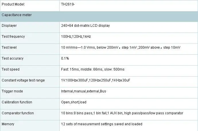 TH2619 высокоскоростной измеритель емкости 100 Гц, 120 Гц, 1 кГц