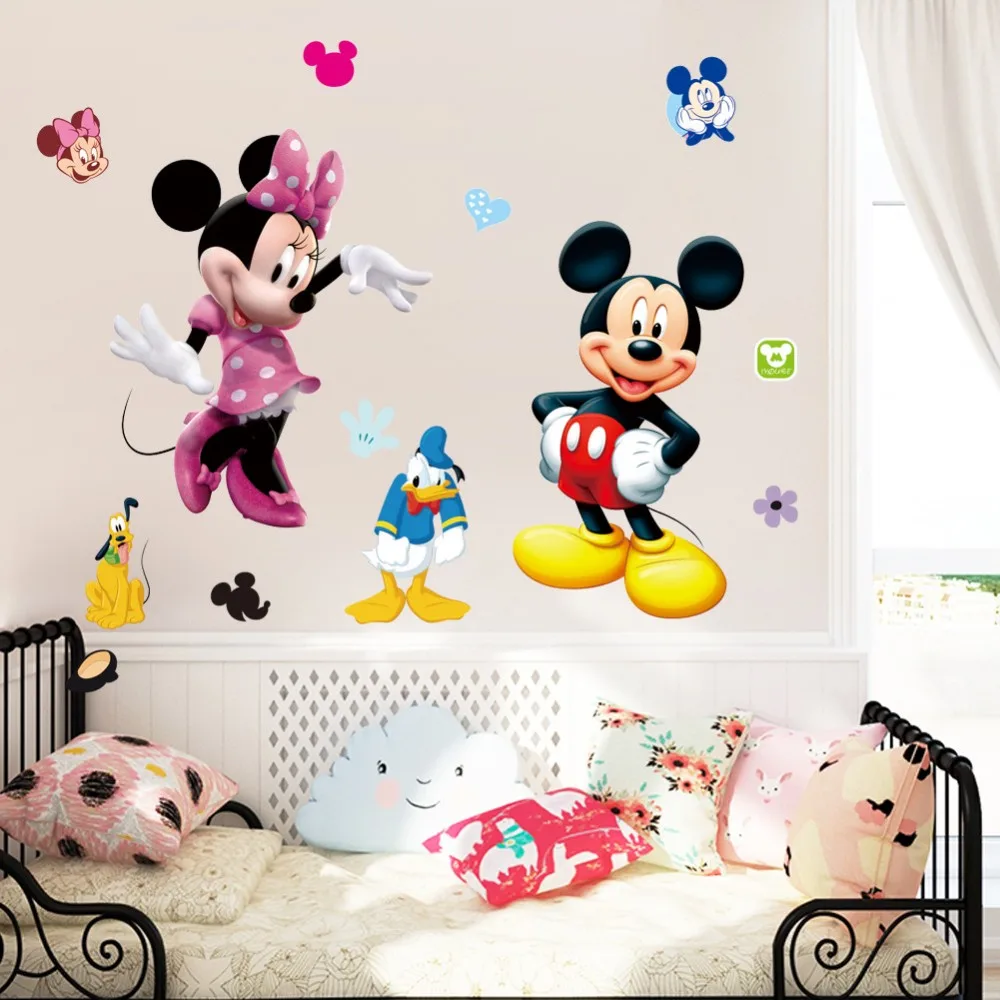 Hot Mickey Mouse Minnie mouse wall sticker children room nursery decoration diy adhesive mural removable vinyl wallpaper XY8126