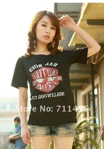 Free Shipping 2012 Summer Korean style Women Cotton T-Shirt,Printed loose t shirt