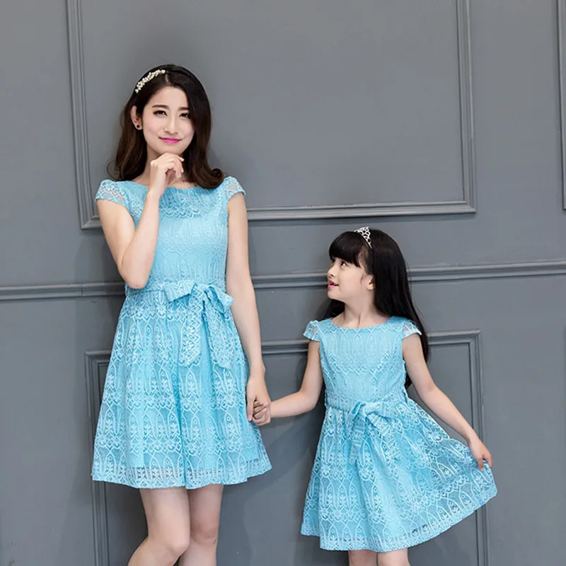 

2018 summer mother daughter dresses family matching clothes mom and daughter dress summer lace dress princess 2 colors