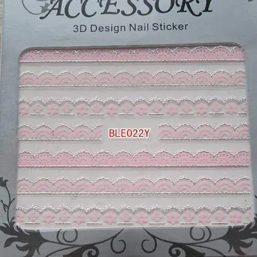 20 листов/партия BLE013Y-BLE024Y розовый и Серебряный стикер с кружевами наклейки для ногтей клевый стикер для дизайна ногтей