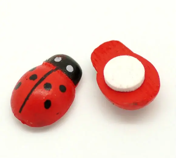 shipping-200pcs окрашенная Божья коровка самоклеящаяся дерево ремесло украшение для скрапбукинга 13x9 мм(1/" x3/8") J1992