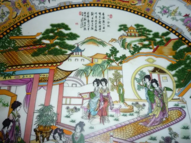 34 см(d) РЕДКИЙ династии Цин фарфоровая тарелка, Восточная красивая женская карта