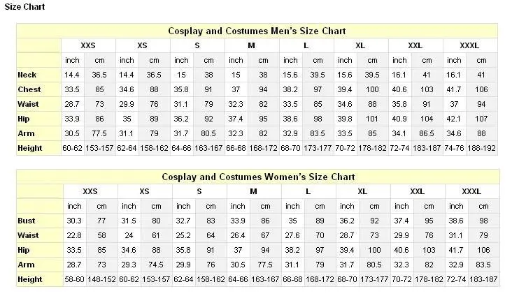 adult size chart