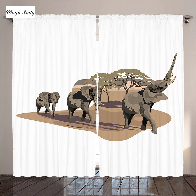 Curtains Decoration Fabric Fabric Living Room Bedroom African Elephant