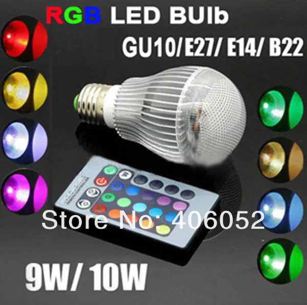 Бесплатная доставка E27 10 Вт высокой мощности rgb светодиодные лампы Цвета изменение + пульт дистанционного управления