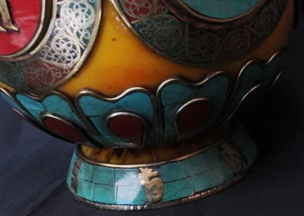 HDC0671 из Непала, Тибета декор искусство, ваза пчелиный воск, латунь, бирюза Коралловая ваза, Тибет, коллекционирования, 18 см