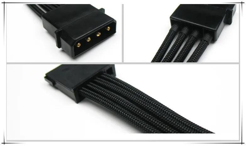 Molex 4PIN to Sata connector adapter extension cable with BLACK sleeving 18AWG.