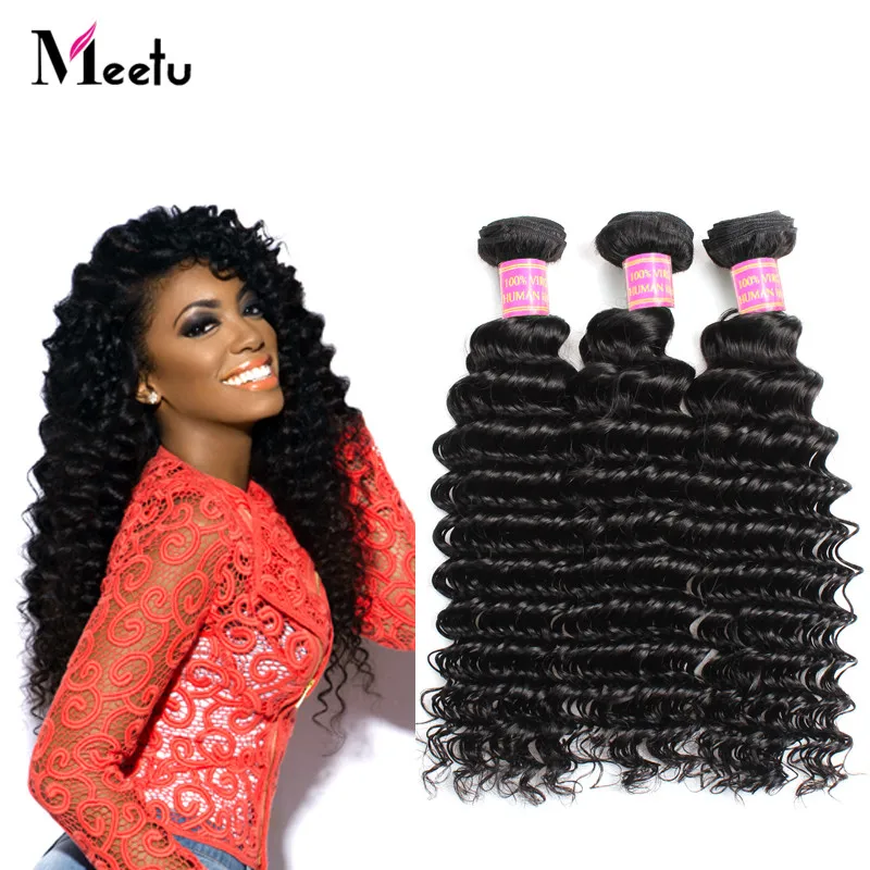 

2016 New Indian Deep Wave Virgin Hair Bundles 3 Pcs Natural Black Deep Wave Human Hair Weaving 8"-28" 7A Unprocessed Virgin Hair