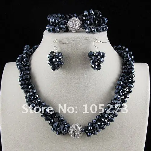 Очаровательная! Синий кристалл Бусины Jewelry Set 3 ряда голубой цвет модные Ювелирные изделия из кристаллов комплект женские Модные ювелирные