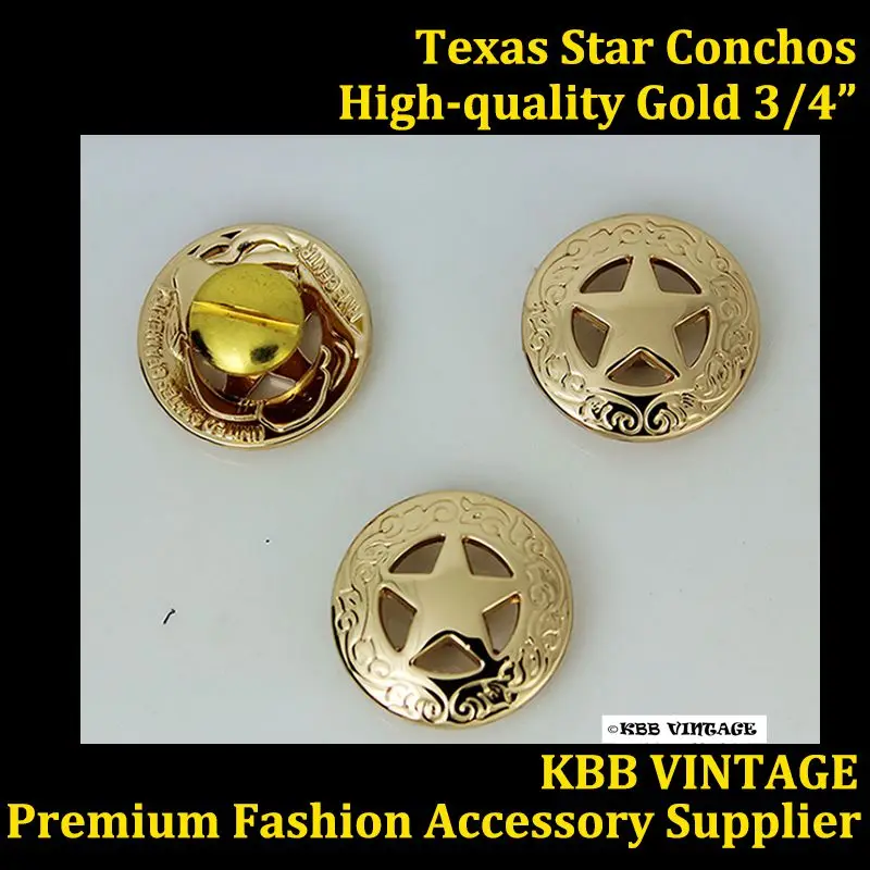 KB201) 10 шт. 3/4 ''Кончо из металла Западный Техас, Звезда Concho Leathercraft Gold