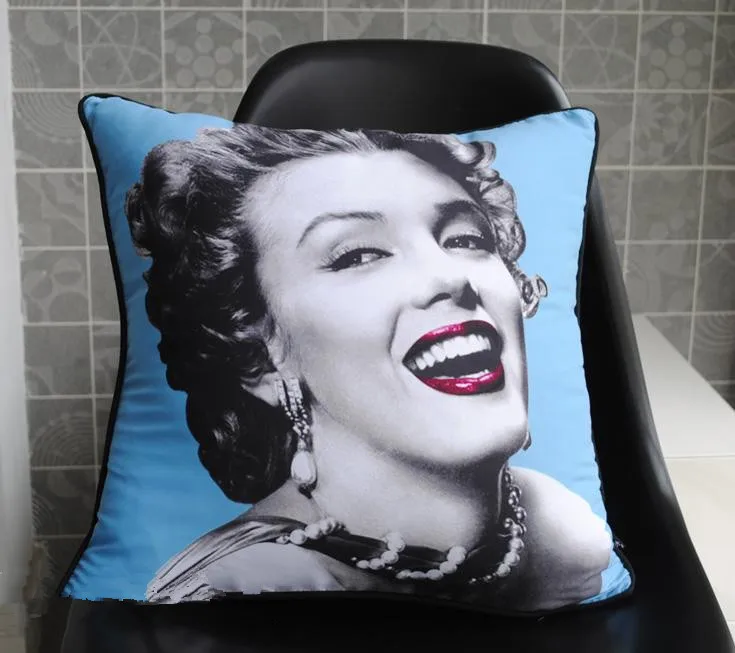 Напечатанная Marilyn Подушка с изображением Монро Крышка подушки 45 см x 45 см синий цвет