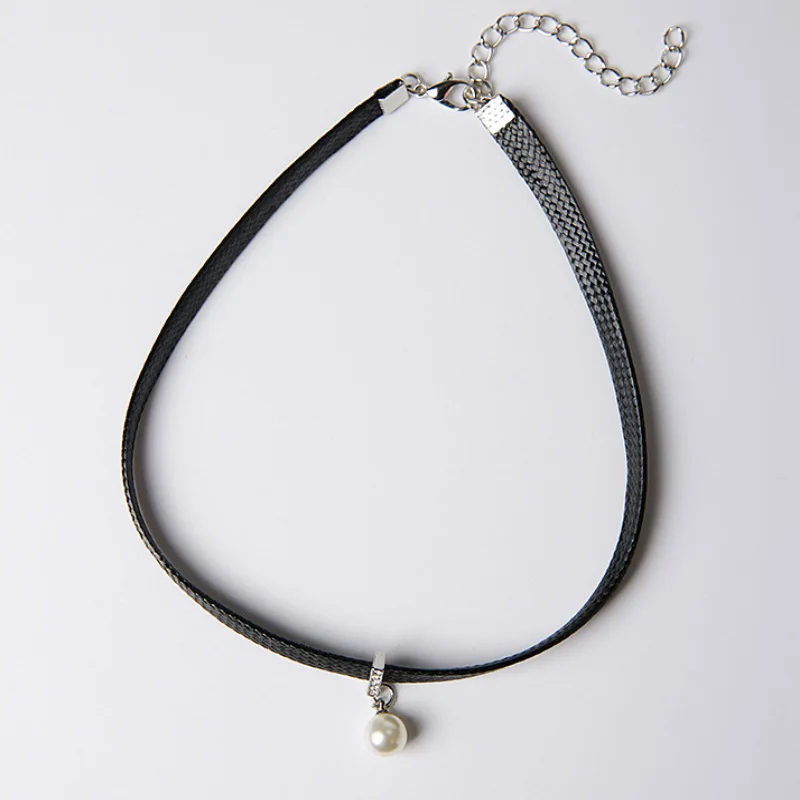 Simple trendy women Chokers Necklace Black Leather Rope Necklaces With