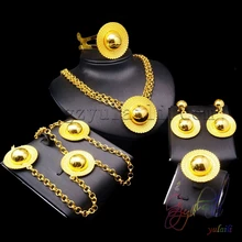 New 2016 jewelry Saudi Arabia pure gold color Five Pieces Hairwear jewelry Fashionable jewelry Eritrean Sets