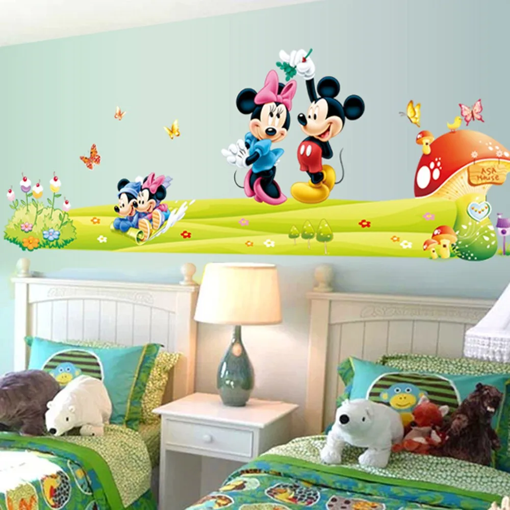 Hot Mickey Mouse Minnie mouse wall sticker children room nursery decoration diy adhesive mural removable vinyl wallpaper XY8126