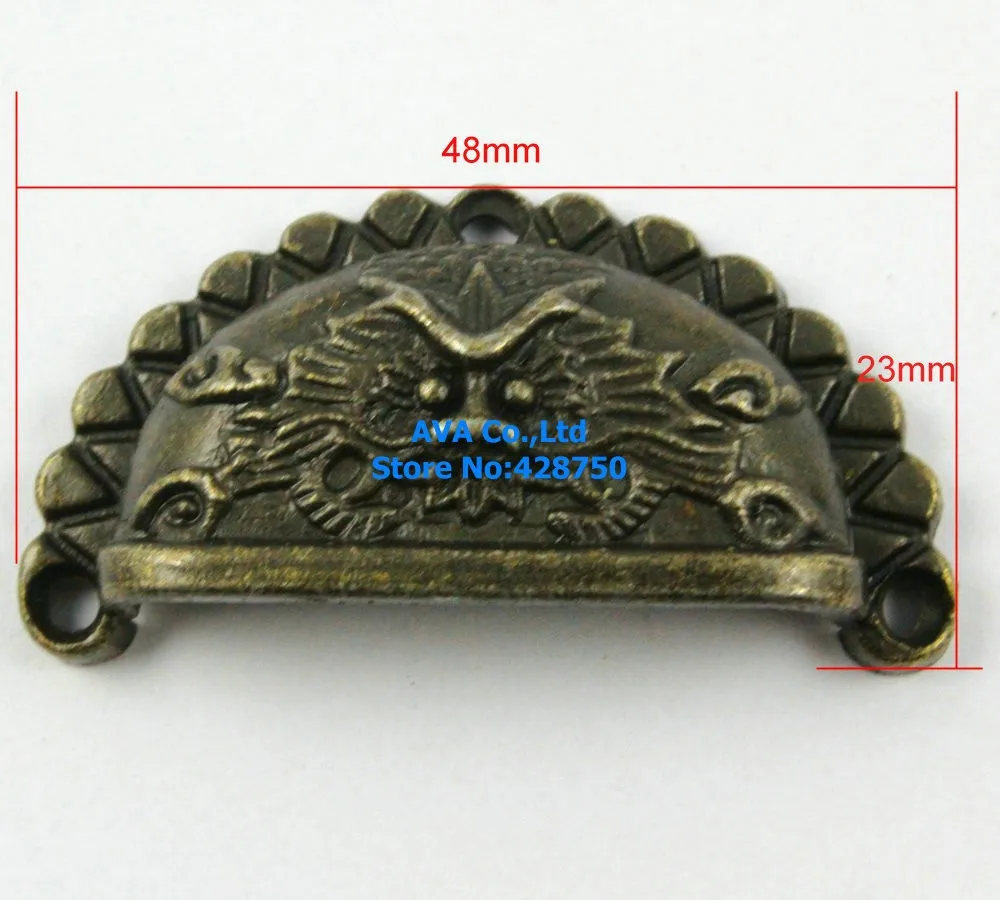4 шт. античная латунь Jewelry Box Ручка Dragon Knob 48x23 мм
