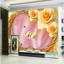 Papel pintado en 3d de Beibehang Adhesivo de pared mural personalizado en 3d papel pintado de la habitación swan love romantic rose 3d ajuste en 3d papel pintado de pared(China)