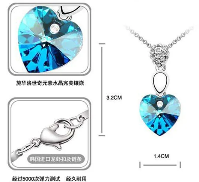 Rnafashion нет минимального заказа Бесплатная доставка/Австрия Crystal ювелирные изделия/Сердце Цепочки и ожерелья/B46 (6 цветов выбор)