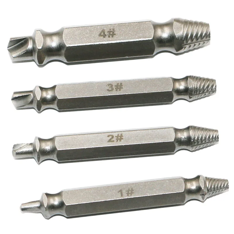 4pcs Steel Broken Speed Out Damaged Screw Extractor Drill Bit Grip Guide Set Broken Bolt Remover Easy Out Set