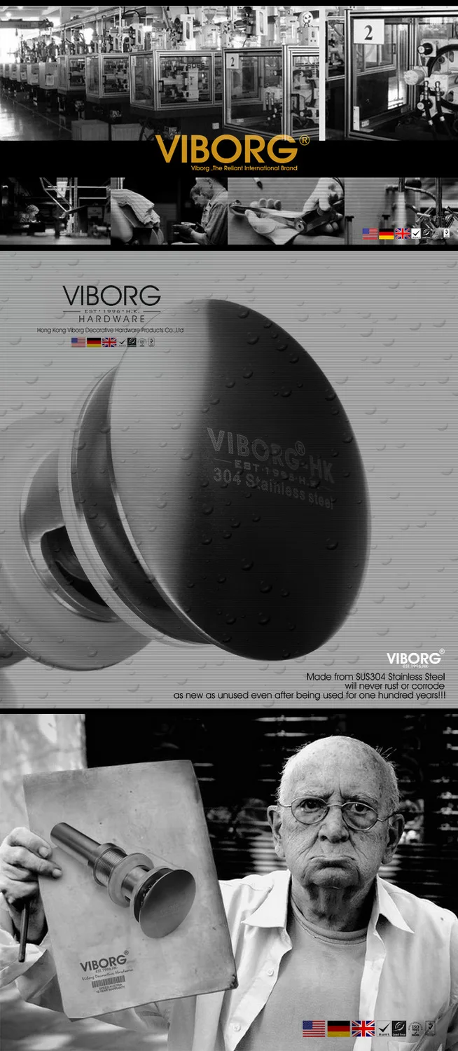 VIBORG Deluxe Solid 304 нержавеющая сталь литья Ванная Комната Раковина всплывающий слив без перелива, матовый KS-G04-1S