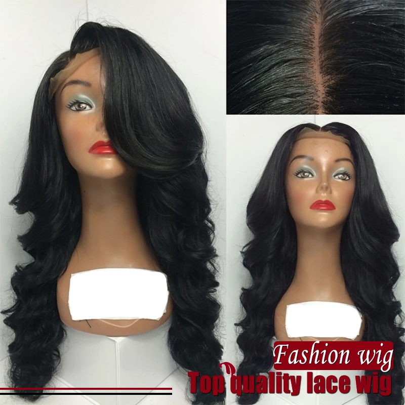 2017 New Fashion Deep Wave Wigs Synthetic Lace Front Wigs Free Bang 180