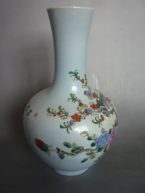 Редкие daoguang (1782-1850) Famille Розы Птица фарфоровая ваза, лучшая коллекция и украшения, Бесплатная доставка