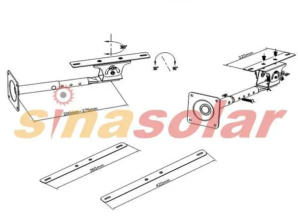 Suporte de Montagem para Montagem na Parede Bracket Metal 360 Graus Universal Ajustável Parede Pólo Triângulo Painel Solar - Terra 200 275mm Hdg suporte de montagem para montagem na parede terra