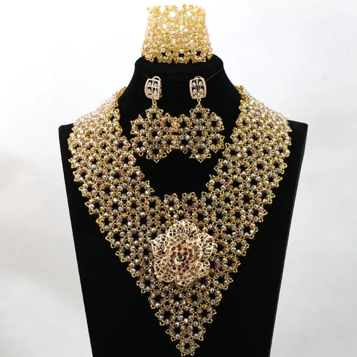 Simple Silver Crystal Party Statement Jewelry Set Chunky Bib Wedding Nigerian Jewelry Set Lady Birthday Gift Free shipping WD038 - Окраска металла: 11