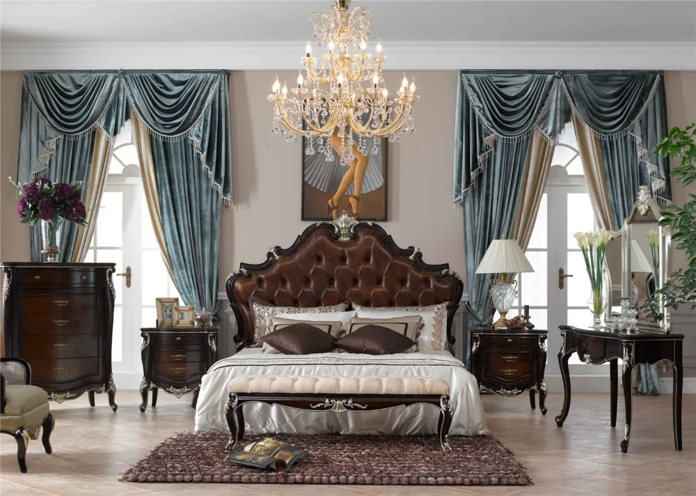 Натуральный Деревянный Цвет классический итальянский стиль набор мебели для спальни 0402-A007