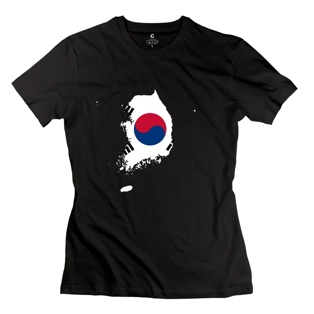 2015 Печатных Флаг Карта Южная Корея женская майка Классический Коротким Рукавом