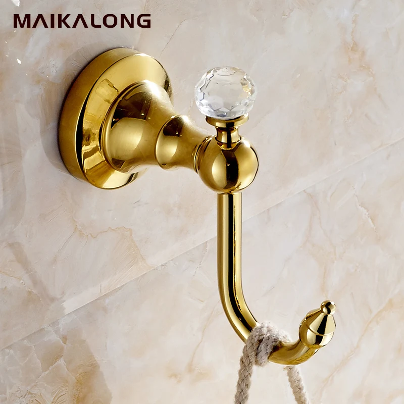 gold.luxury crystal & brass golden hook bathroom hangings gold towel