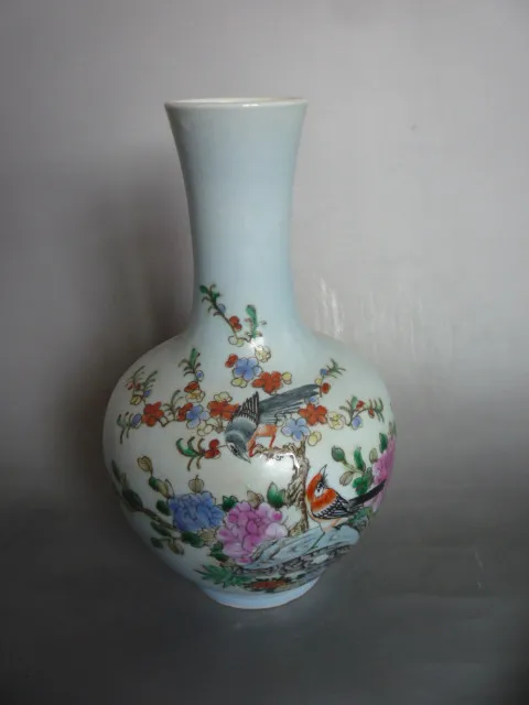 Редкие daoguang (1782-1850) Famille Розы Птица фарфоровая ваза, лучшая коллекция и украшения, Бесплатная доставка