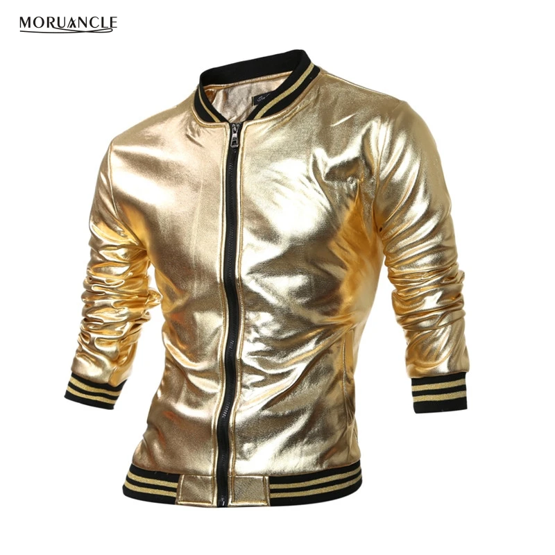 MORUANCLE Novelty Mens Varsity Jacket Metallic Coated Night Club Wear