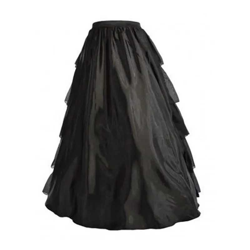 Слои s черная юбка с оборками кринолин свадебные Винтаж Black Satin мульти Слои длина до пола, с оборками многослойная юбка s027