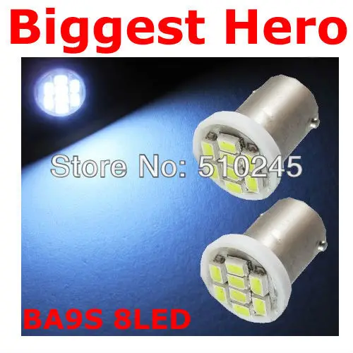 100 xбесплатная авто светодиодный BA9S 8SMD 6523 1895 H6W T4W 8 светодиодный smd 1206 Клин светодиодный свет лампы белого цвета