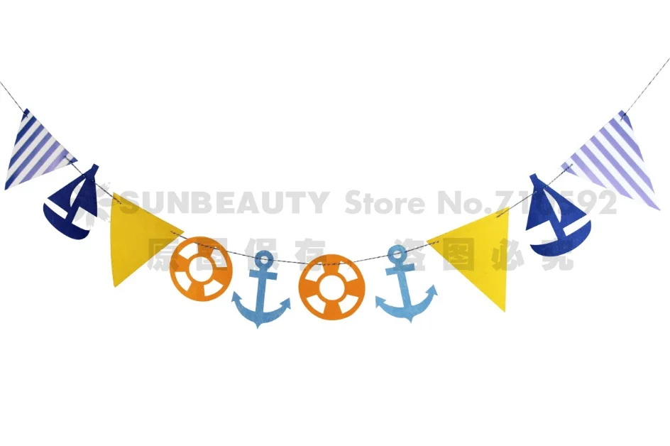 Blue White Nautical Sailing Boat Banner Bunting Flag Happy Birthday 2.5 Meter