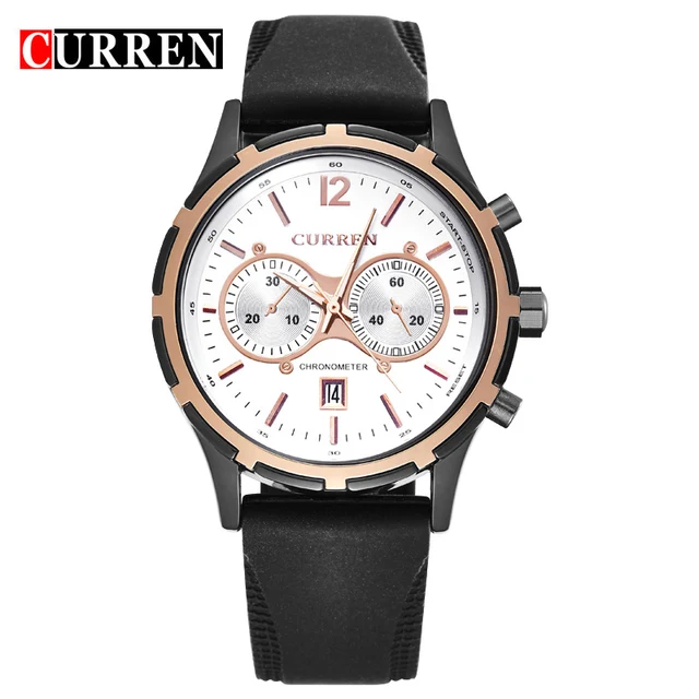 Curren Casual Deportistas Blanco Dial Caso Negro Silione Venda 3 Atm Resistencia Al Agua De Los Curren Casual Deportistas Blanco Dial Caso Negro Silione Venda 3 Atm Resistencia Al Agua De Los
