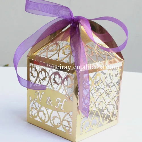 

50pcs, Personalized Gold & silver Wedding Party Favors Door Gift Box Event Party Supplies Candy Box