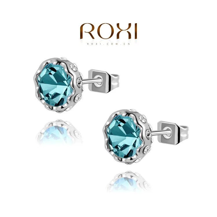 Бренд ROXI brincos, вечерние серьги-гвоздики для ушей, белое золото, женские серьги, свадебные хрустальные CZ ювелирные изделия, свадебные серьги, аксессуары